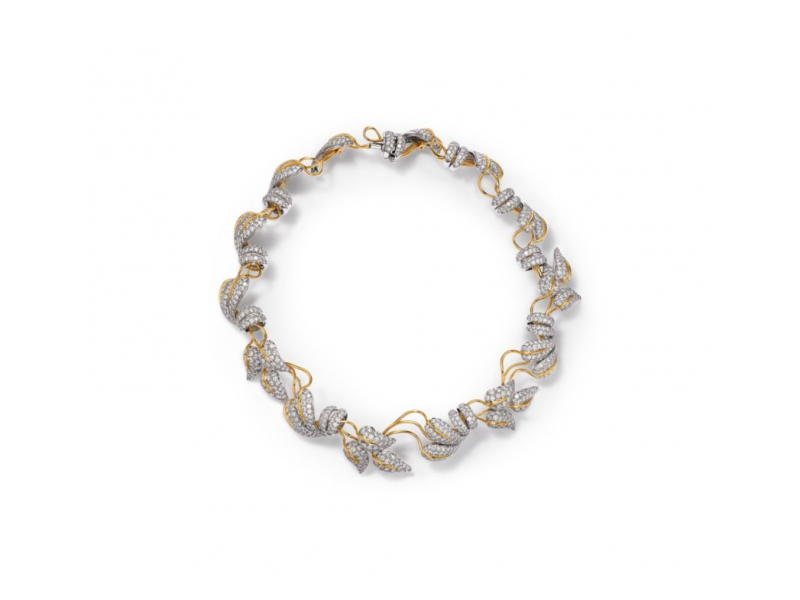 Vòng cổ lá bằng bạch kim  và vàng, đính kim cương 