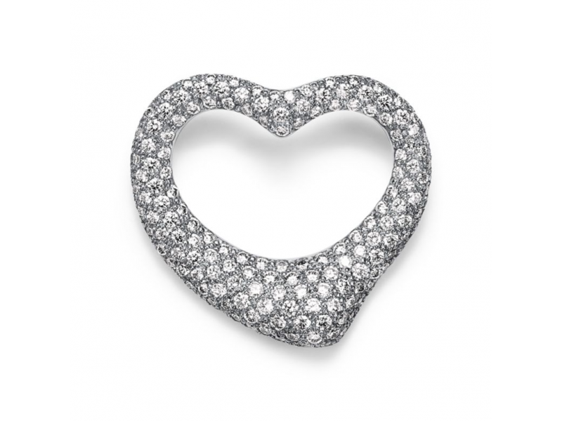 Trâm cài áo hình trái tim mở bằng bạch kim với kim cương Pavé