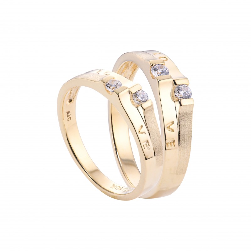 Nhan cuoi kep đinh đa đon Love 18k A358