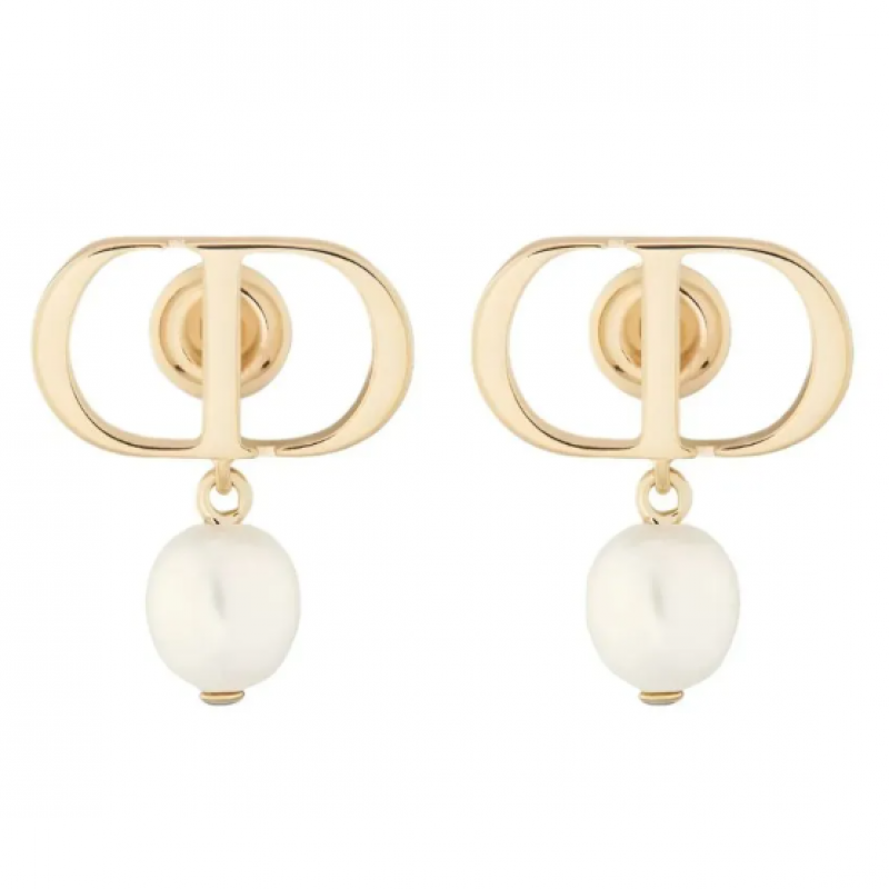 Khuyên Tai Nữ Dior Petit CD Matte Gold Metal And White Resin Pearls Earrings E1520PTCRS_D301 Màu Vàng Gold
